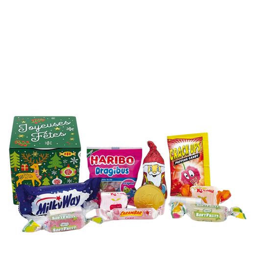 Boite métal Joyeuses fêtes garni de confiseries