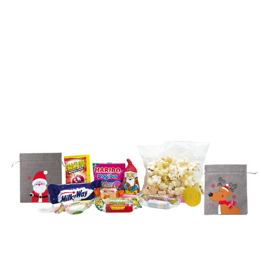 Pochon style Lin décor noël garni de Confiseries