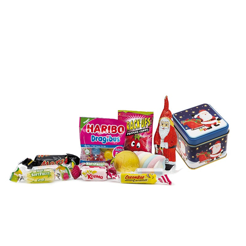 Boite métal Décor Noël garni de confiseries