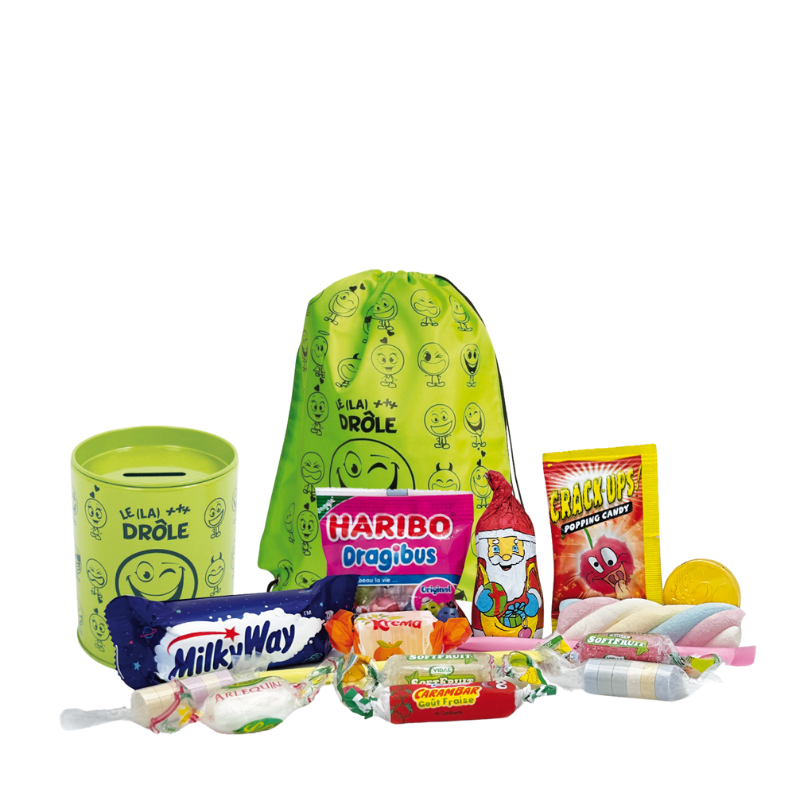 Sac piscine et tirelire pot à crayons et confiseries