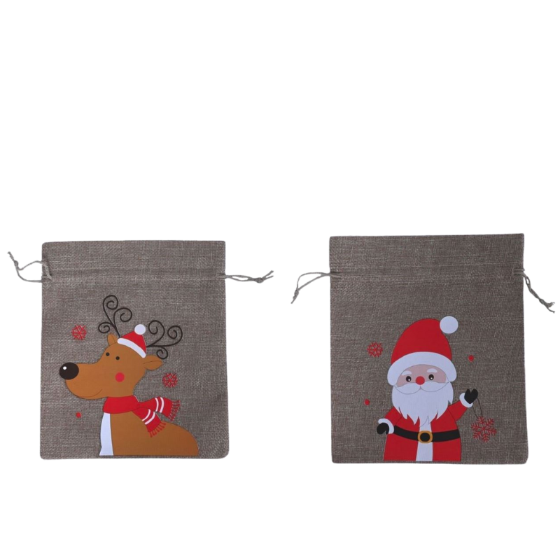 Pochon style Lin décor noël garni de Confiseries