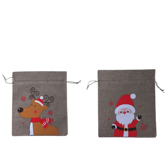 Pochon style Lin décor noël garni de Confiseries