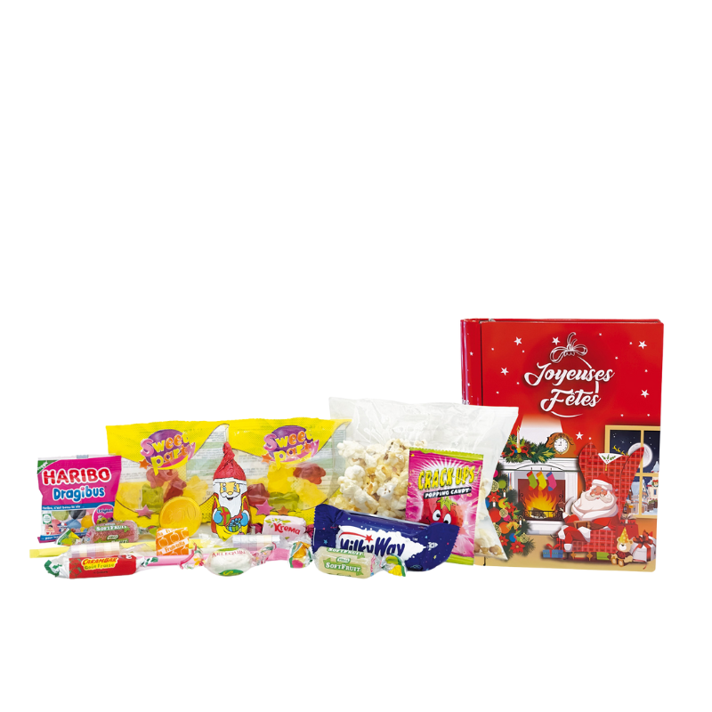 Livre en métal décor Noël garni de 18 confiseries