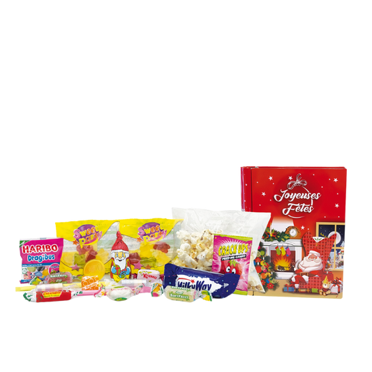 Livre en métal décor Noël garni de 18 confiseries