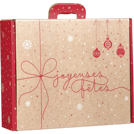 Valisette carton kraft rectangle SURPRISES D'HIVER rouge/blanc