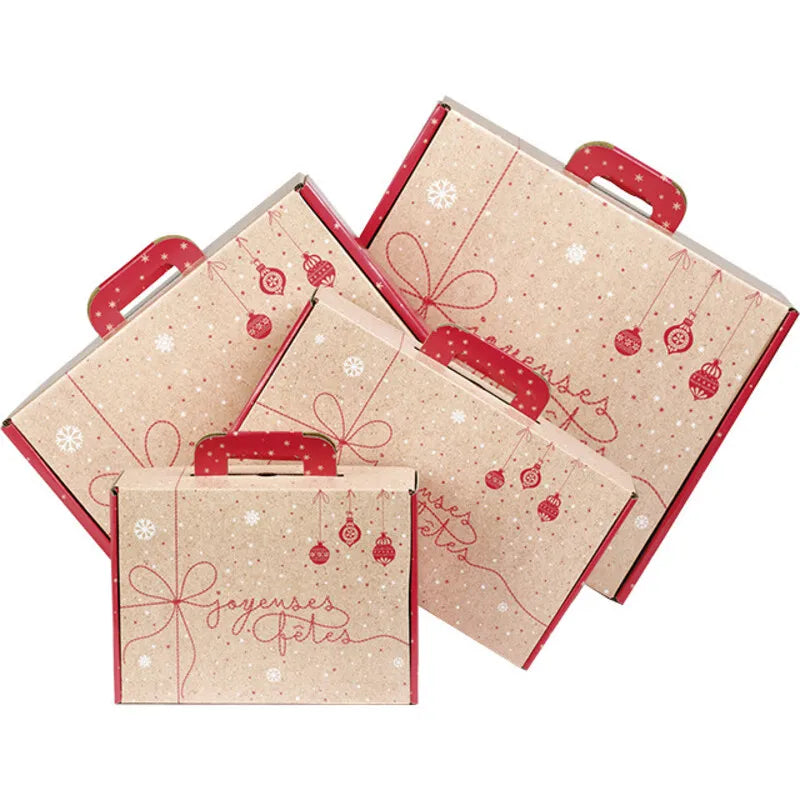 Valisette carton kraft rectangle SURPRISES D'HIVER rouge/blanc