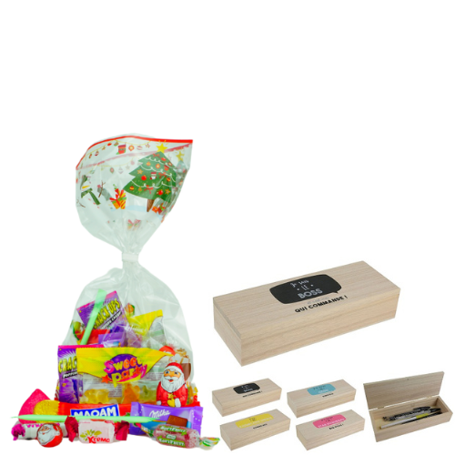 Sachet confiseries en promo avec Plumier en Bois