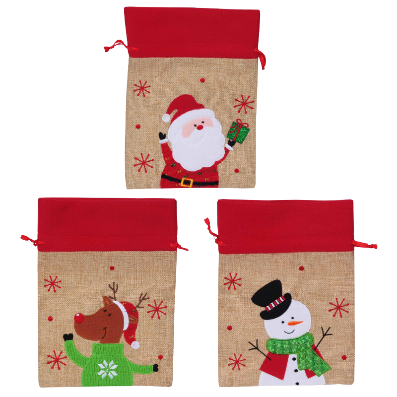 Pochon style Lin décor noël garni de Confiseries