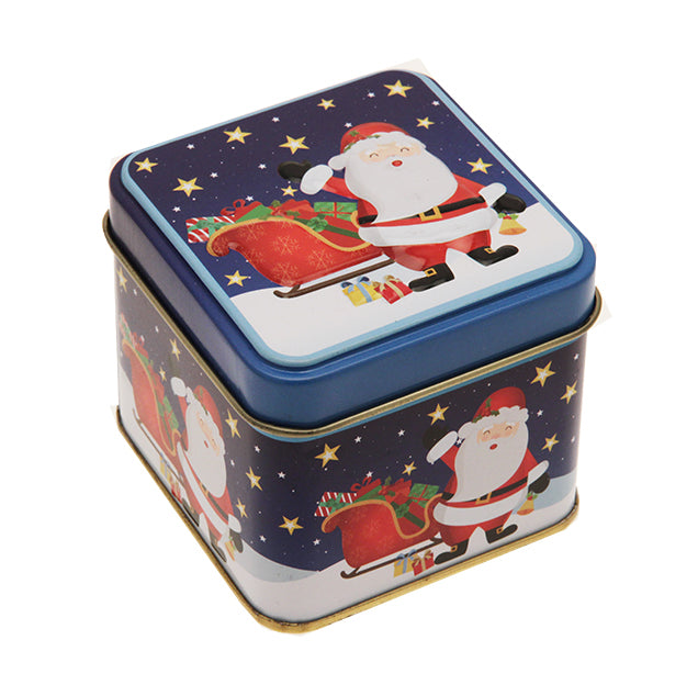 Boîte métal Noël bleue avec Père Noël en relief