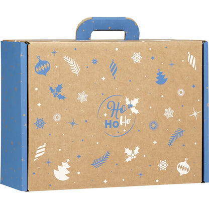 Valisette carton kraft rectangle HIVER EN FETES bleu/blanc