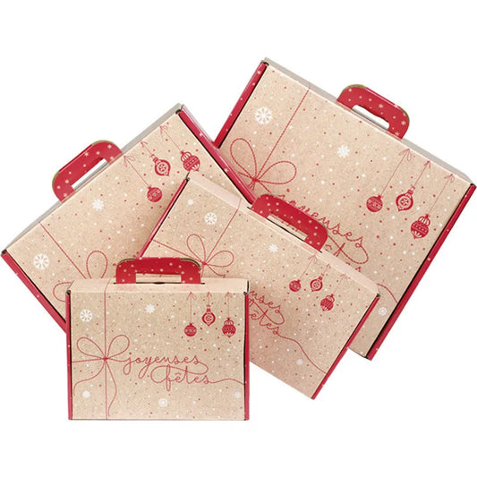 Valisette carton kraft rectangle SURPRISES D'HIVER rouge/blanc